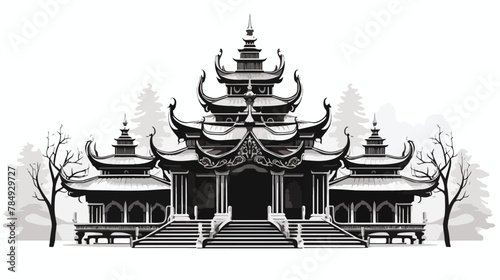 Fototapeta Naklejka Na Ścianę i Meble -  Wooden temple black and white .. 2d flat cartoon va