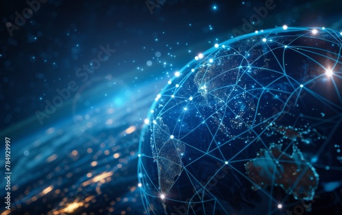 Communication technology for internet business. Global world network and telecommunication on earth cryptocurrency and blockchain and IoT