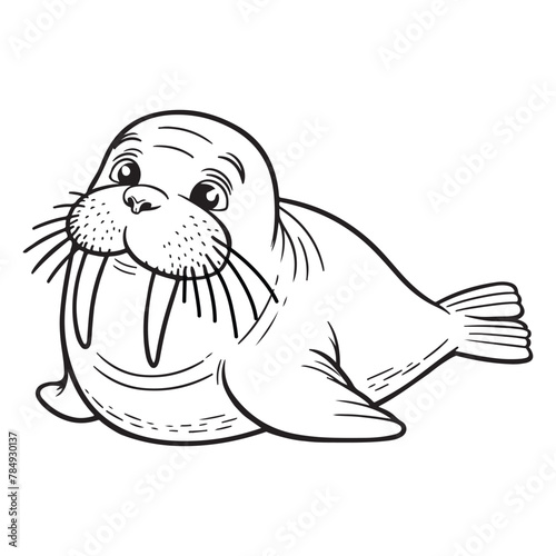 Line art of walrus cartoon vector illustration