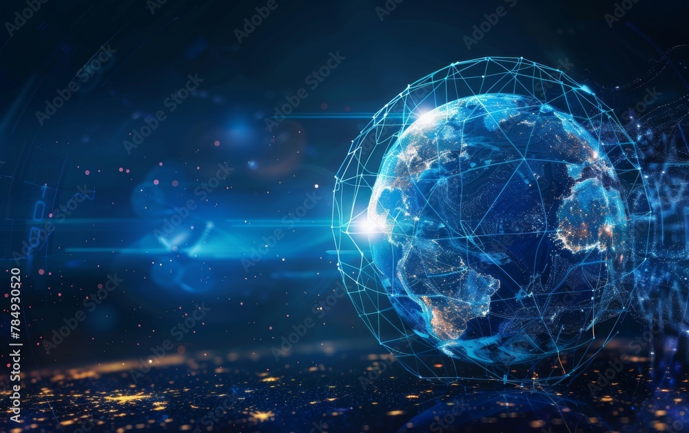 Obraz premium Communication technology for internet business. Global world network and telecommunication on earth cryptocurrency and blockchain and IoT