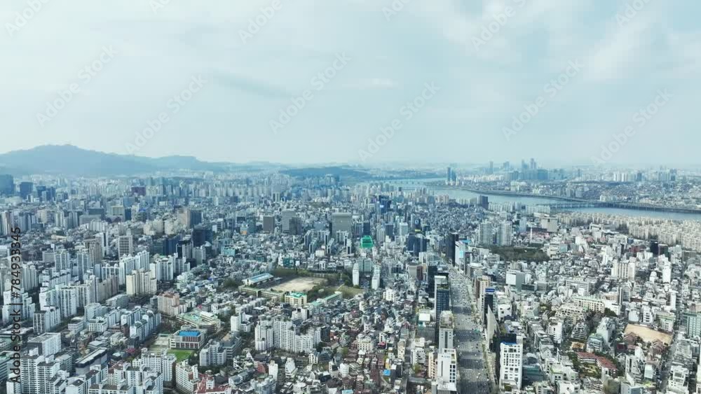 Drone View of Seoul city in South Korea, Gangnam, Spring, 60fps Drone View of Seoul city in South Korea, Gangnam, Spring, 60fps