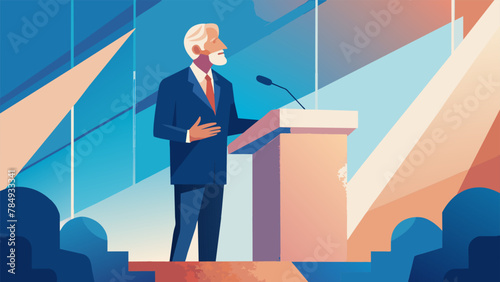 An older man confidently speaks on a stage at a leadership conference exemplifying how ones age and experience can still make a powerful impact
