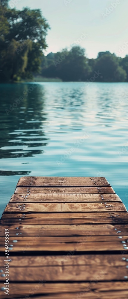 Closeup, refreshing lake in minimalist style, bright noon light, pure serenity , professional color grading