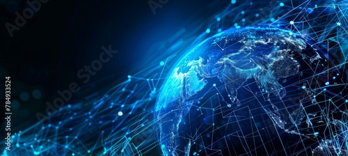 Communication technology for internet business. Global world network and telecommunication on earth cryptocurrency and blockchain and IoT