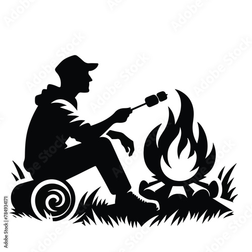silhouette of a person camping
