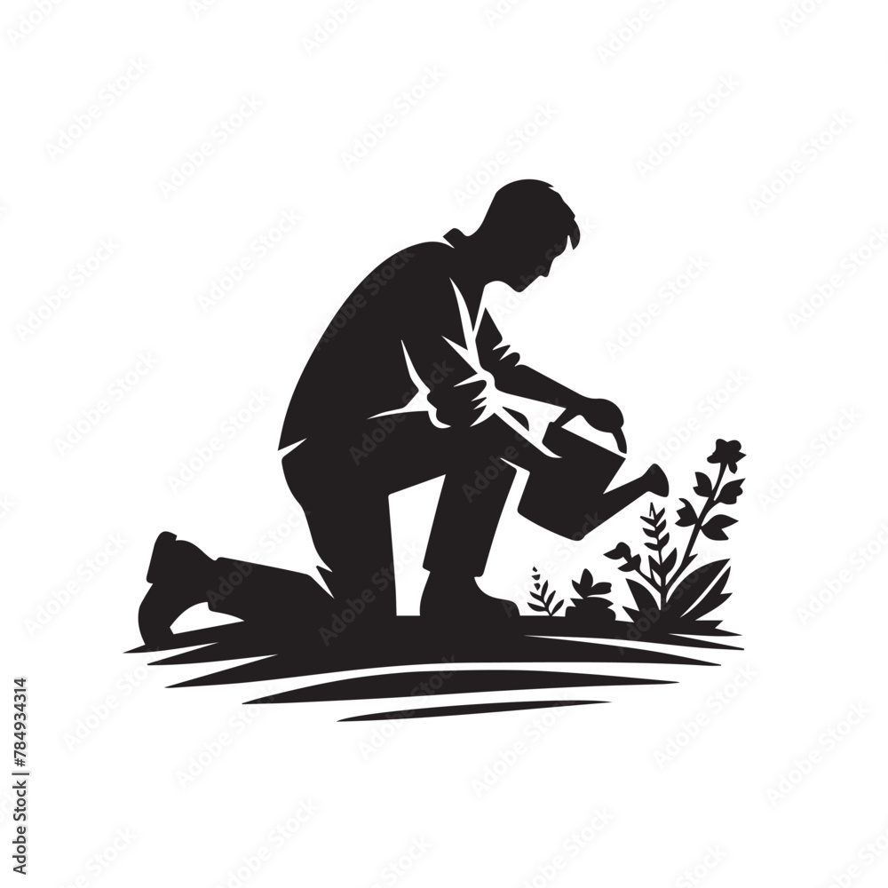 silhouette of a person gardening silhouette of a person gardening
