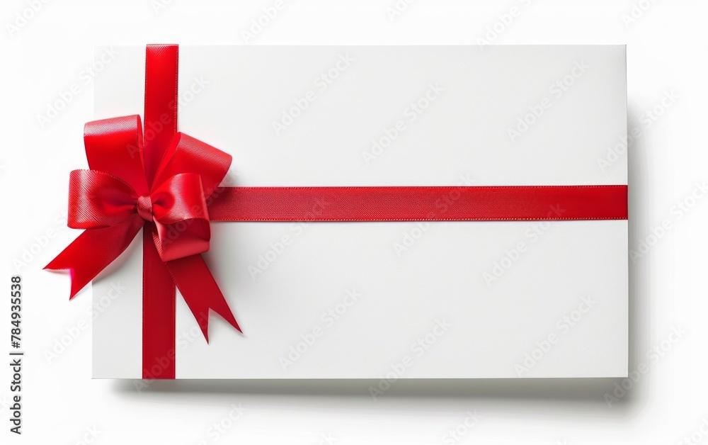close up of a note card with ribbon bow on white background close up of a note card with ribbon bow on white background