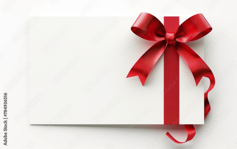 close up of a note card with ribbon bow on white background close up of a note card with ribbon bow on white background