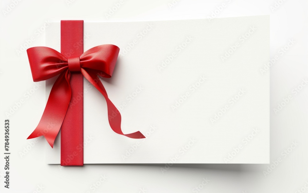 close up of a note card with ribbon bow on white background close up of a note card with ribbon bow on white background