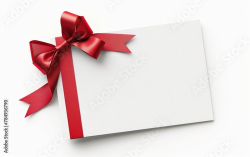 close up of a note card with ribbon bow on white background