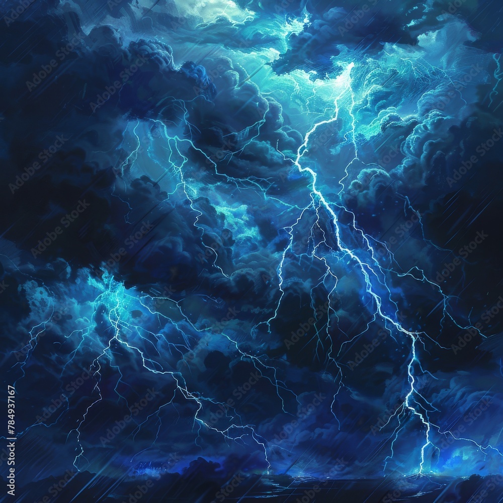Fototapeta premium Storm's Fury: Crashing Thunderbolts and Electric Blue Arcs