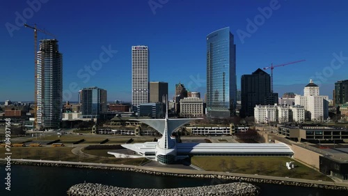 Drone view of the Milwaukee skyline and lakeshore photo