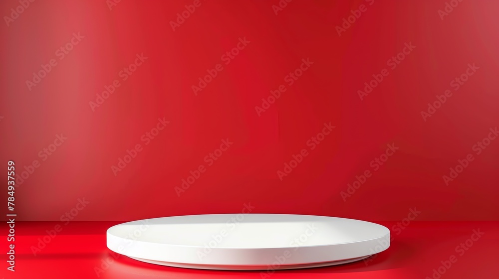 Beautiful round palstic empty podium with space for a product, light Red background Beautiful round palstic empty podium with space for a product, light Red background