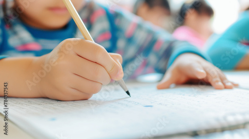 学校で真剣に勉強する女の子 Girl studying seriously in school