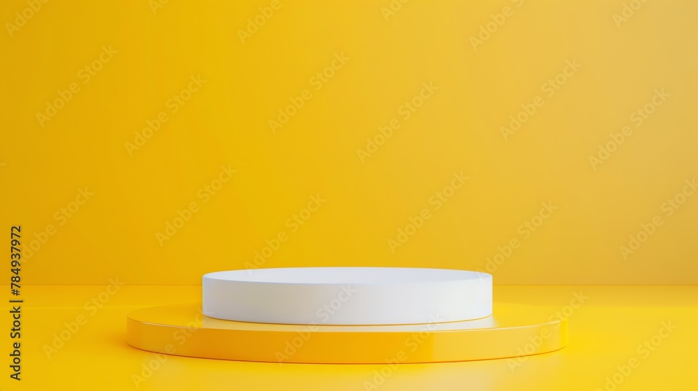 Beautiful round palstic empty podium with space for a product, yellow background Beautiful round palstic empty podium with space for a product, yellow background