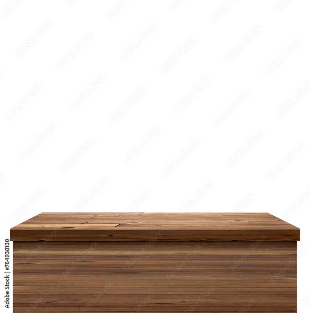 Empty wooden table. Front view. Isolated on a white background