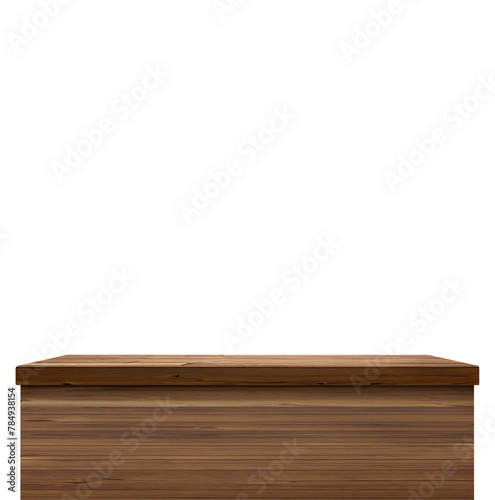 empty wooden table front view isolated PNG transparent.