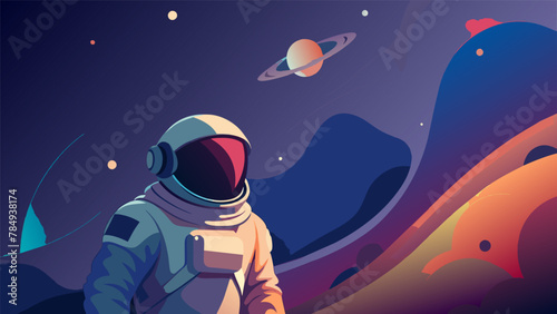 In the silent solitude of the vastness of space an astronaut finds himself mesmerized by the sight of a newly discovered nebula its iridescent