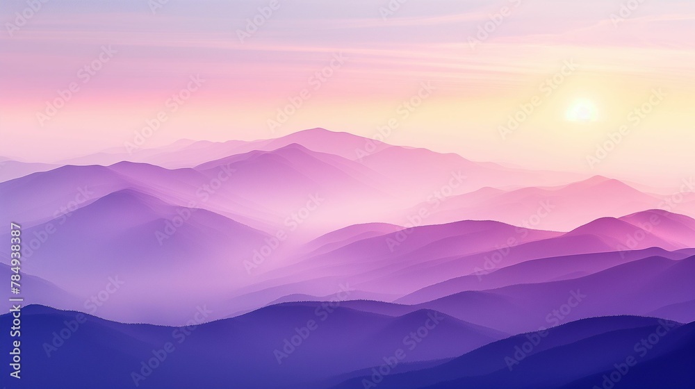 Pastel Mountainscape, Serene Dawn, Inspirational Landscape with Copy Space
