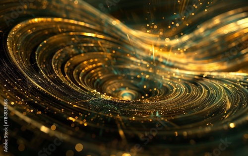 Technology abstract golden and green lines wave background