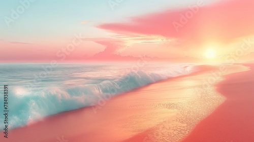 Beach at Sunset, Soft Pink Hues, Romantic Seascape © Tessa