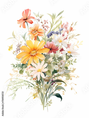 watercolor vintage Wildflower Wall Art  generated ai