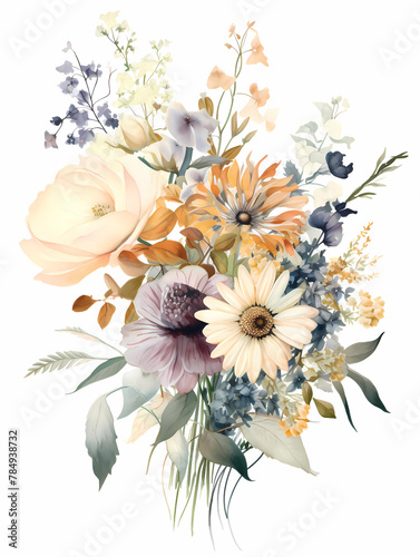 watercolor vintage Wildflower Wall Art, generated ai