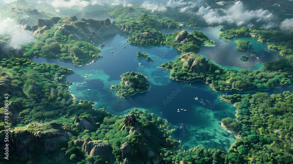 A tropical island with greenery scene, Generative AI