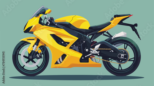 Yellow sport motorcycle side view 2d flat cartoon v