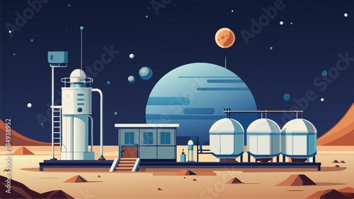 As the stars le in the background the space habitats advanced water purification system works tirelessly to provide clean water for its