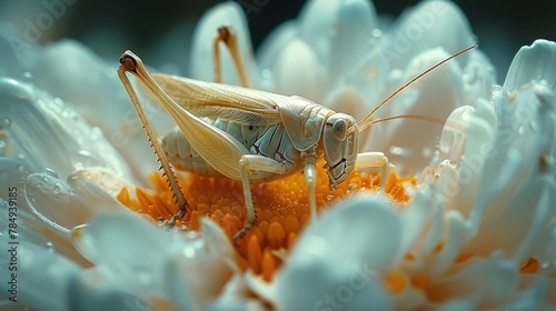 Grasshopper Demonstrating Elegant Balance on a Delicate Flower Petal. © pengedarseni