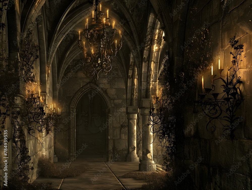 Mystical Gothic Cathedral Corridor