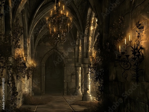 Mystical Gothic Cathedral Corridor