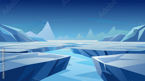On Ice Planet the frozen ground is cracked and carved into intricate patterns resembling a mesmerizing ice mosaic. The sky above is a pale blue