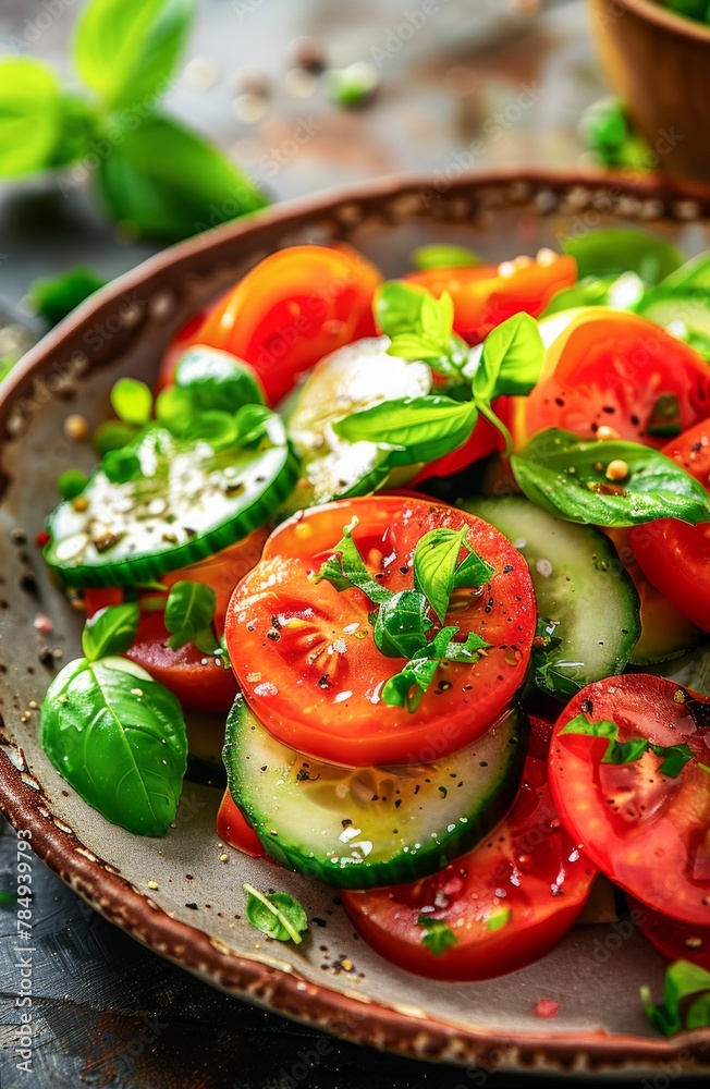 Fresh Tomato and Cucumber Salad Served on a Sunny Day Fresh Tomato and Cucumber Salad Served on a Sunny Day