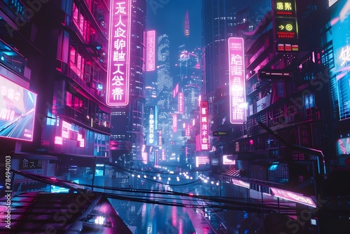 Neon-Lit Cyberpunk Cityscape