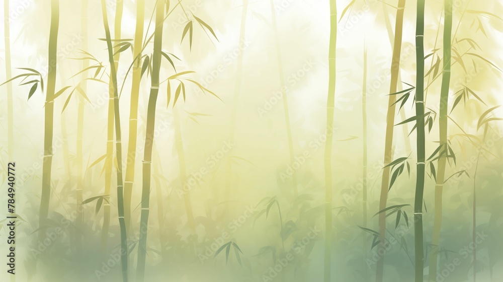 Fototapeta premium Zen Bamboo Grove, Misty Light, Serene Forest Scene with Copy Space