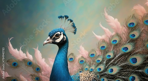 Fantasy Illustration of a wild Peafowl. Digital art style wallpa