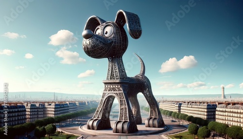 Giant Wireframe Dog Sculpture in Paris