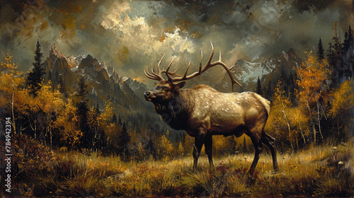 Elk Majestically Grazing on a Grassland, Symbolizing Serenity and Harmony with Nature.