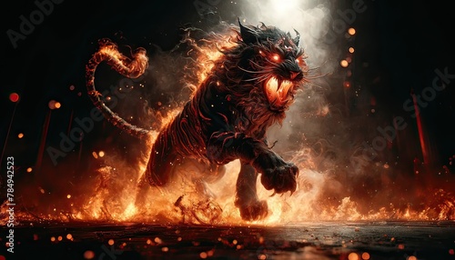 Fierce Mythical Tiger Engulfed in Flames