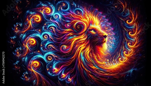 Psychedelic Lion in Starburst Color Explosion