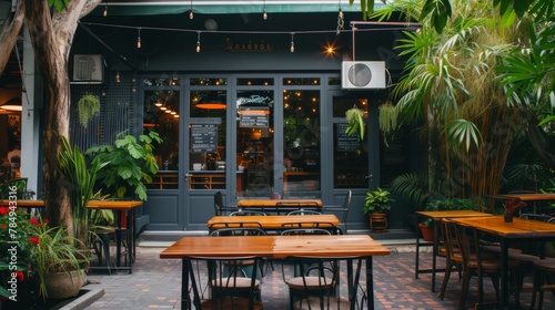 Fototapeta Naklejka Na Ścianę i Meble -  A typical coffee shop with an outdoor setting