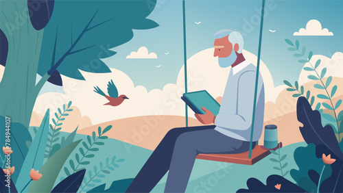 With a book in hand an elderly man takes a seat on his backyard swing and activates his smart speaker with a simple voice command. Soon the