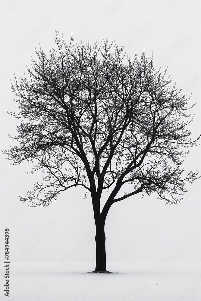 A tree is standing alone in a snowy field A tree is standing alone in a snowy field