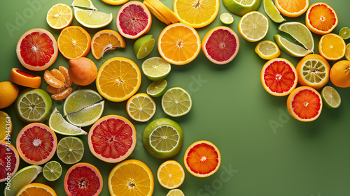 Assorted Citrus Fruits with Sliced Oranges  Lemons  and Limes
