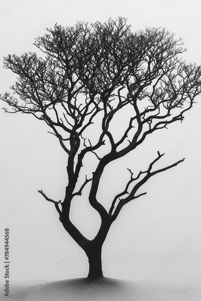 A tree is depicted in black and white, with no leaves or branches A tree is depicted in black and white, with no leaves or branches
