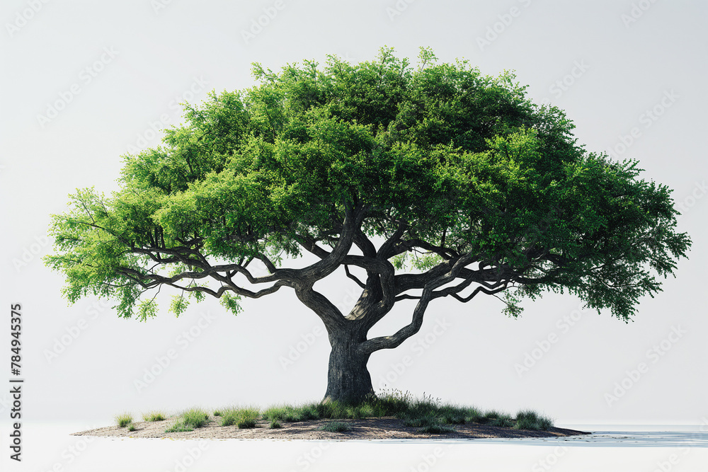 A large tree is standing alone on a white background A large tree is standing alone on a white background