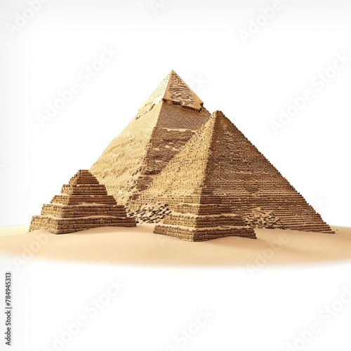 Pyramids of Giza 3D icon, realistic sandy textures, isolated on white background photo
