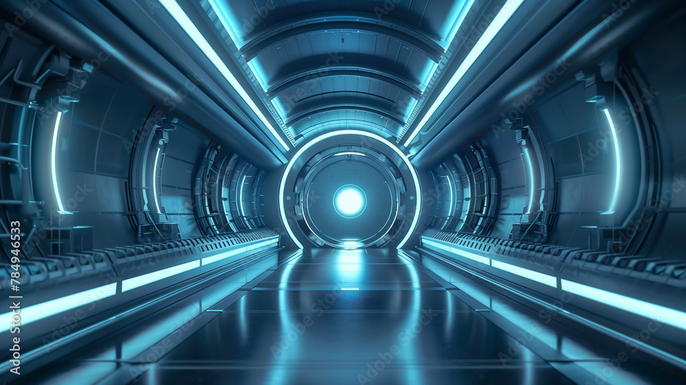 Futuristic Corridor with Blue Lighting Futuristic Corridor with Blue Lighting